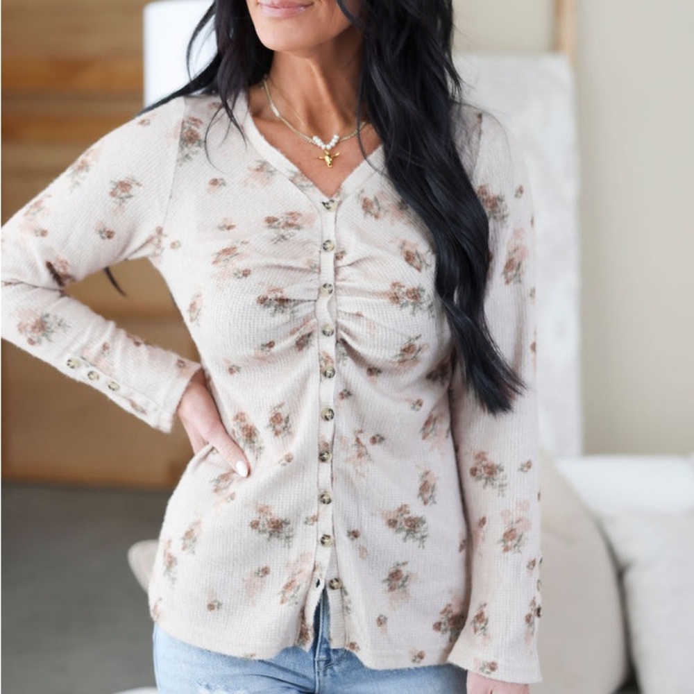 LovLov Floral Button-Up Cream Top